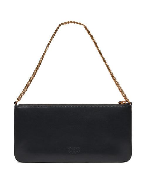 HORIZONTAL FLAT  Bolso bandolera, en piel. negro-oro antiguo - Bolsos Mujer