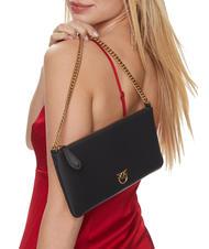 PINKO HORIZONTAL FLAT  Bolso bandolera, en piel. negro-oro antiguo - Bolsos Mujer - 5
