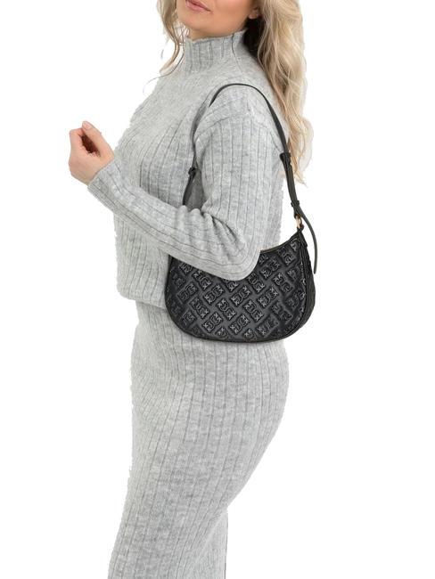 HALF MOON MINI  Bolso bandolera, en piel. negro-oro antiguo - Bolsos Mujer