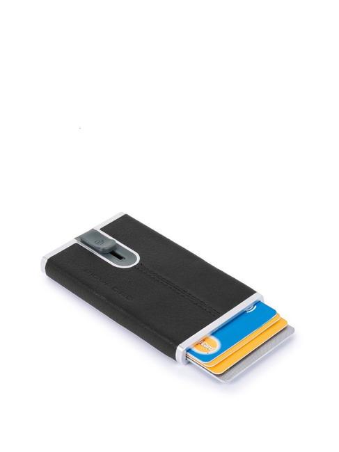  NEGRO CUADRADO Tarjetero met&aacute;lico forrado en piel negro - Carteras Hombre