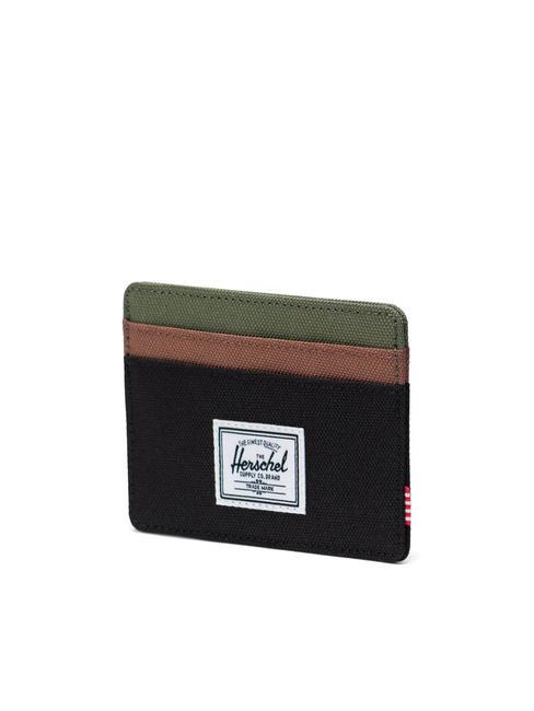 CHARLIE  Tarjetero plano negro/trébol de cuatro hojas/marrón silla de montar - Carteras Mujer