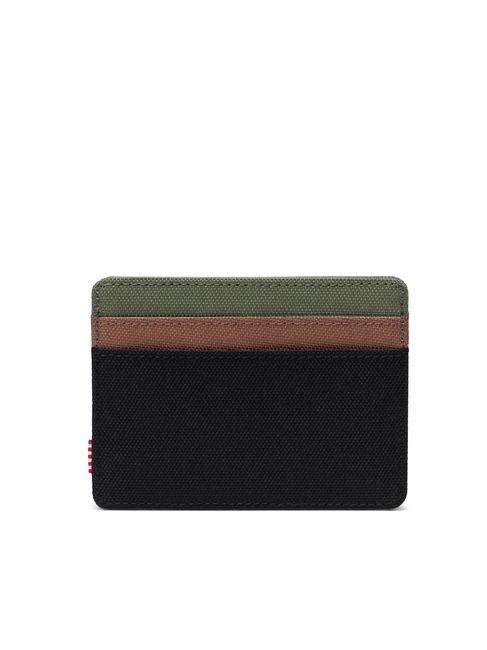 CHARLIE  Tarjetero plano negro/trébol de cuatro hojas/marrón silla de montar - Carteras Mujer