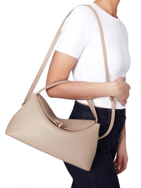 MEGEVE Bolso grande de piel con bandolera BEIGE - Bolsos Mujer