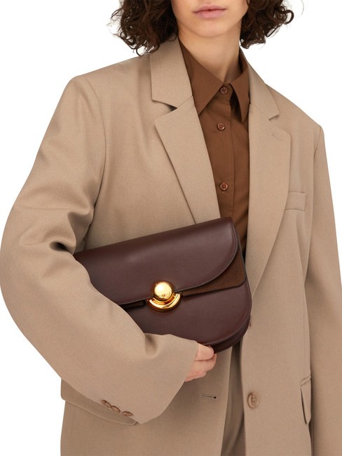 SFERA Bolso de piel con solapa chocolate - Bolsos Mujer