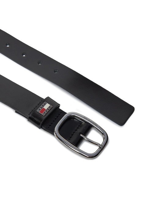TOMMY JEANS OVAL  Cintur&oacute;n de cuero acortable negro - Cinturones