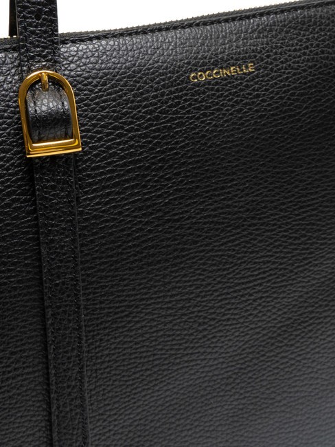 CHERRY Bolso shopping al hombro de piel martillada negro - Bolsos Mujer