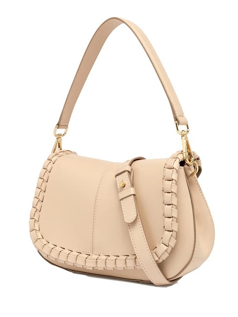HELENA ROUND Bolso de piel con solapa crema - Bolsos Mujer