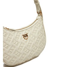 PINKO HALF MOON MINI  Bolso bandolera, en piel. blanco seda-oro antiguo - Bolsos Mujer - 3