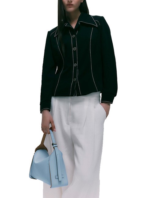 PENELOPE Bolso bandolera de piel con bandolera caramelo-cielo - Bolsos Mujer