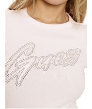 GUESS SS CN RIB LOGO Camiseta de manga corta rosa de bajo perfil - camiseta - 3