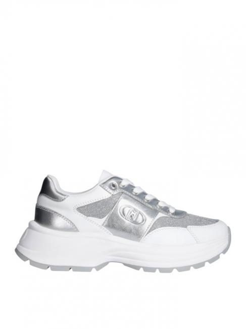 EVA 02 Deportivas de piel y lúrex plata blanca - Zapatos Mujer