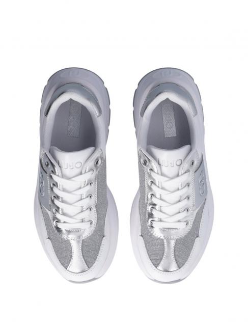 EVA 02 Deportivas de piel y lúrex plata blanca - Zapatos Mujer