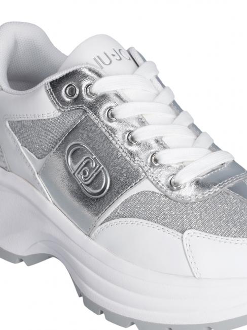 EVA 02 Deportivas de piel y lúrex plata blanca - Zapatos Mujer