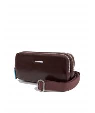 PIQUADRO BLUE SQUARE Mini bolso de piel con 3 cremalleras. CAOBA - Fundas para tablet & Organizer - 2