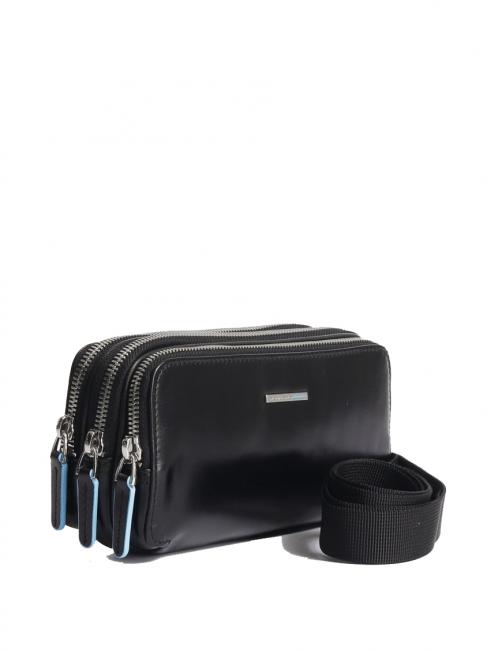 BLUE SQUARE Mini bolso de piel con 3 cremalleras. negro - Fundas para tablet & Organizer