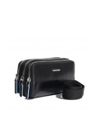 PIQUADRO BLUE SQUARE Mini bolso de piel con 3 cremalleras. negro - Fundas para tablet & Organizer - 3