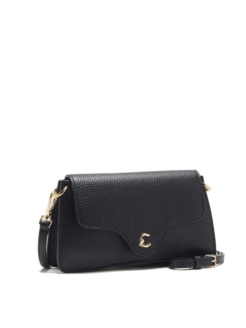 C-ME Bolso de piel martillada con solapa negro - Bolsos Mujer