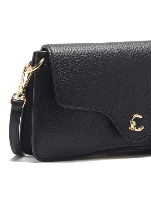 C-ME Bolso de piel martillada con solapa negro - Bolsos Mujer