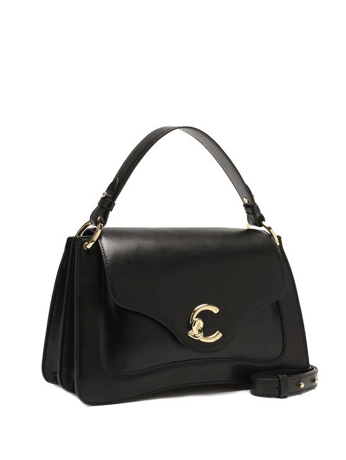 C-ME CALF COCKER Bolso malet&iacute;n de piel con bandolera negro - Bolsos Mujer