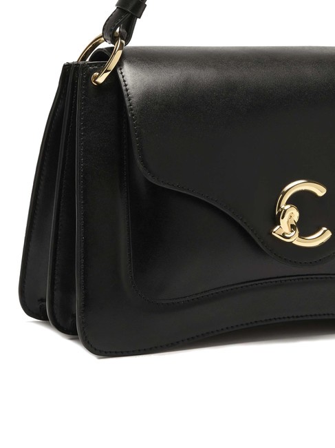 C-ME CALF COCKER Bolso malet&iacute;n de piel con bandolera negro - Bolsos Mujer