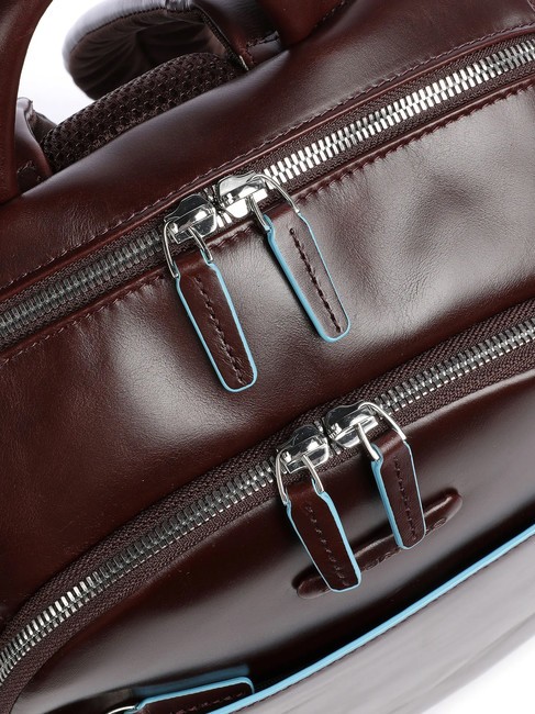 Mochila Línea AZUL CUADRADO, en cuero CAOBA - Mochilas para portátil