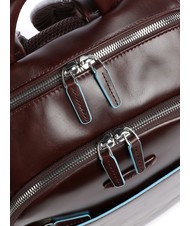 PIQUADRO Mochila Línea AZUL CUADRADO, en cuero CAOBA - Mochilas para portátil - 3
