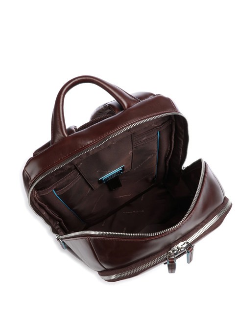Mochila Línea AZUL CUADRADO, en cuero CAOBA - Mochilas para portátil