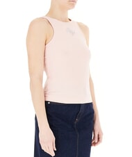 GUESS NEW SL ROUND GUENDALINA camiseta sin mangas con logo 4G de strass perla rosa - camiseta - 3