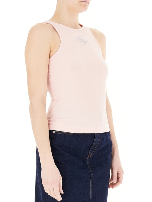 NEW SL ROUND GUENDALINA camiseta sin mangas con logo 4G de strass perla rosa - camiseta