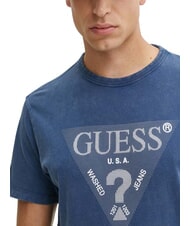 GUESS TRIANGLE Camiseta de algodón con estampado banderín azul - camiseta - 3