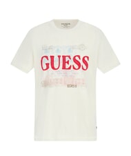 GUESS WORLD STAMPS Camiseta de algodón blanco perla multi - camiseta - 3