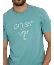 GUESS TRIANGLE Camiseta de algodón con estampado verde azulado suave - camiseta - 3