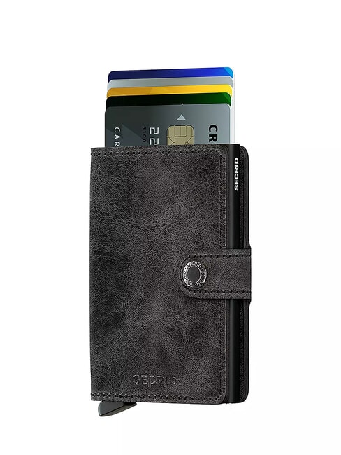 VINTAGE  Cartera de piel con tarjetero de aluminio negro - Carteras Hombre