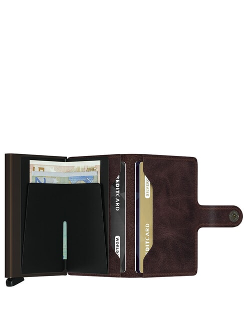 VINTAGE  Cartera de piel con tarjetero de aluminio chocolate - Carteras Hombre