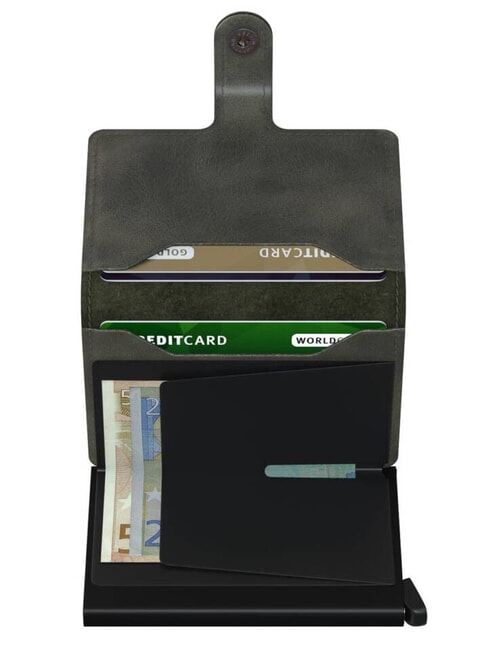 VINTAGE  Cartera de piel con tarjetero de aluminio Oliva negra - Carteras Hombre