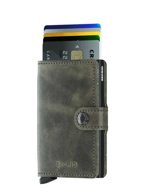 VINTAGE  Cartera de piel con tarjetero de aluminio Oliva negra - Carteras Hombre