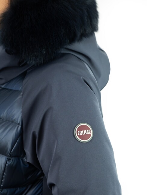 PURENESS Chaqueta de plumón bimaterial con capucha Azul marino - Chaquetas de plumas de mujer