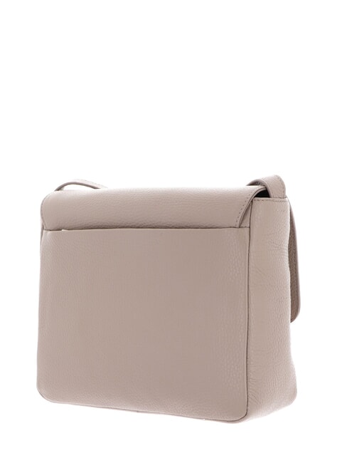 MELLOW LEATHER Bolso de hombro de piel con solapa gris topo cálido - Bolsos Mujer