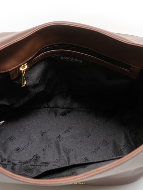 SOFIA Bolso de piel con flor marrón - Bolsos Mujer