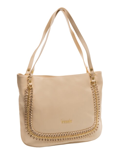 NAOMI Bolso bandolera de piel con cadena beige - Bolsos Mujer