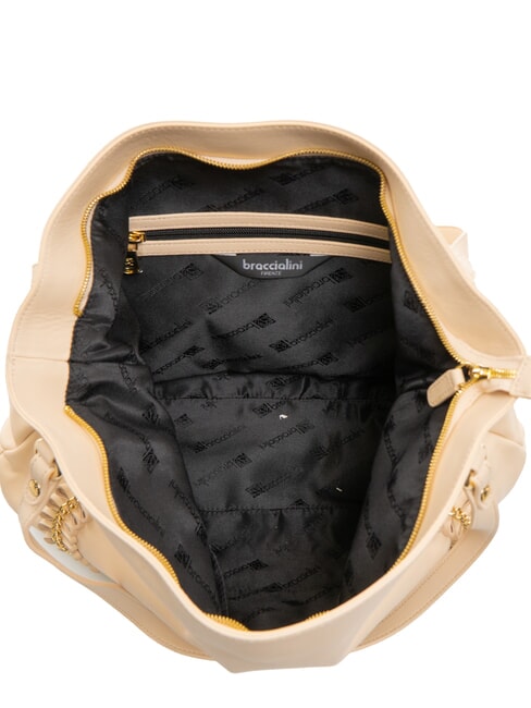 NAOMI Bolso bandolera de piel con cadena beige - Bolsos Mujer