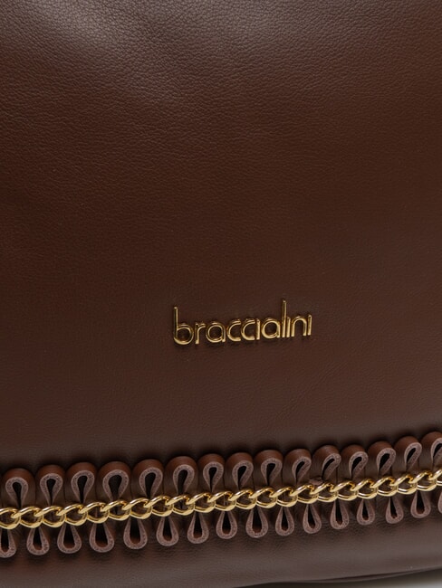 NAOMI Bolso bandolera de piel con cadena marrón - Bolsos Mujer