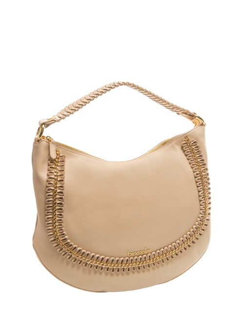 NAOMI Bolso hobo de piel con cadena beige - Bolsos Mujer