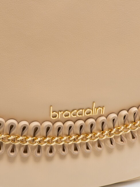 NAOMI Bolso hobo de piel con cadena beige - Bolsos Mujer