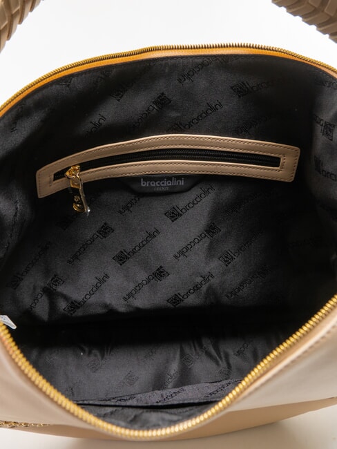 NAOMI Bolso hobo de piel con cadena beige - Bolsos Mujer