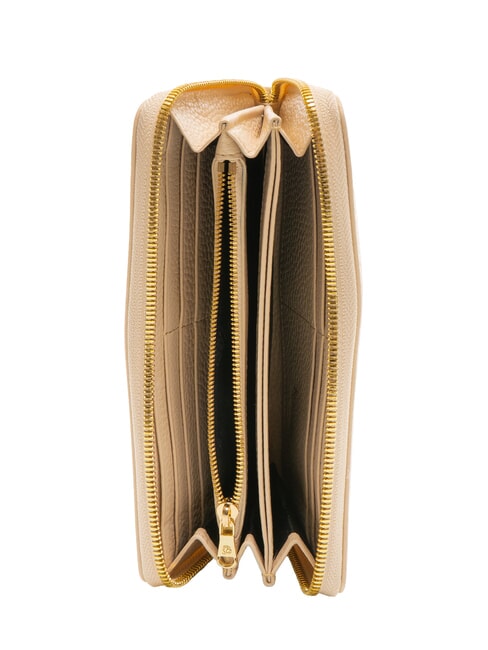 BASIC Cartera grande de cuero con cremallera beige - Carteras Mujer