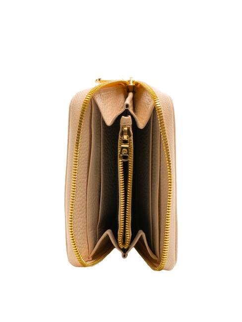 BASIC Cartera peque&ntilde;a de cuero con cremallera beige - Carteras Mujer