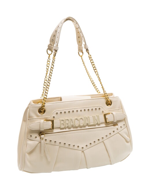 GISELLE Bolso de hombro con logo metálico beige - Bolsos Mujer