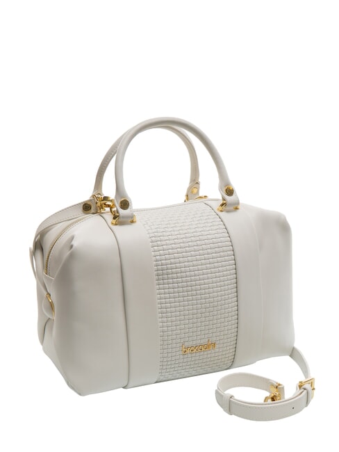 NAOMI Bolso baúl de cuero trenzado blanco - Bolsos Mujer