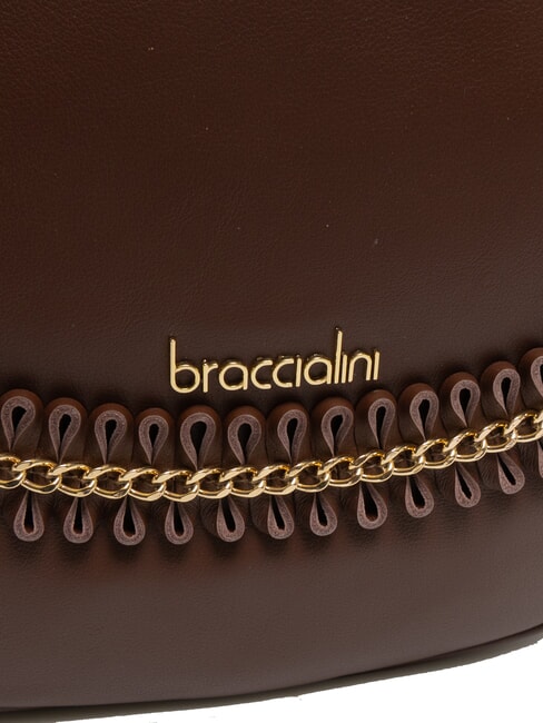 NAOMI Bolso hobo de piel con cadena marrón - Bolsos Mujer